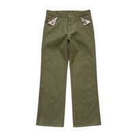 Jean Baggy Vintage pour Homme Vert Olive Sergé à Motifs Floraux avec Poches Boutonnées Coupe Évasée Lavé Personnalisé OEM