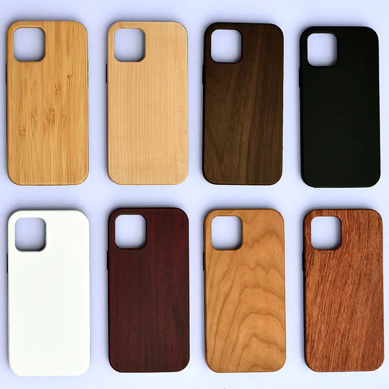 Funda de teléfono de madera de bambú con logotipo láser, 8 colores naturales, respetuosas con el medio ambiente, para iPhone 14 14 Pro Max