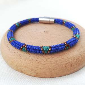 Snake bracelet: tubular Miyuki blue/turquoise seed beaded - Product Image 1