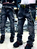 Jean en denim délavé léger à deux tons et patchwork pour homme, coupe droite, taille haute, en molleton, style streetwear décontracté pour un look urbain