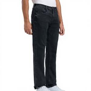 Jean en denim fin extensible bleu pour homme, coupe droite décontractée, taille mi-haute, broderie, grandes tailles, vente en gros OEM - Collection été Bruce&Shark - Product Image 2