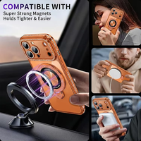 Coque de téléphone magnétique de luxe électroplaquée transparente à paillettes, antichoc, avec anneau pliable et support pour iPhone 17 16 15 14 Pro Max
