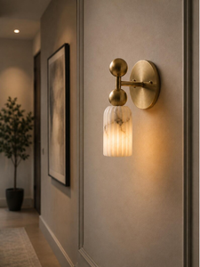 Modern Brass Fluted Marble <b>Wall</b> Sconce Luxury Mid Century Vanity <b>Light</b> for Bathroom Bedroom and Living Room - Product Image 4