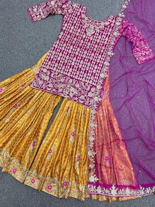 100% mousseline de soie tissu haute qualité inde femmes sharara costume Sharara Type Collection prix femmes taux de gros prêt à l'emploi - Product Image 3