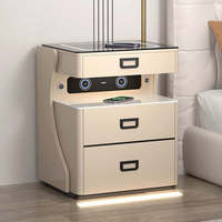 Table de chevet intelligente en forme de robot avec chargeur sans fil, lumière LED, 3 tiroirs, en bois, multifonctionnelle pour la chambre à coucher