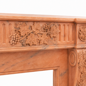 Traditional Marble <b>Fireplace</b> Mantel With Ornate Carving Cloudy Rosa Stone Indoor Wood Burning Hearth For Living Room - Product Image 3