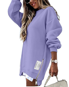 Sudadera Extra Grande Morada Premium para Mujer con Cierre Lateral y Etiqueta Gráfica para Moda Urbana - Product Image 1