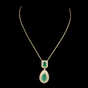 Collar de Oro Amarillo Sólido de 14K con Esmeralda Natural en Corte Pera, Joyería Fina de Lujo Personalizada, Cadena Clásica para Uso Diario, Ideal para Regalo - Product Image 2