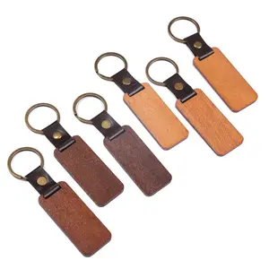 Fashion Custom Logo Blank Wood Keychain Personalized Stainless Steel Wood Key Chain