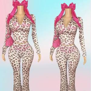 เซ็ตกางเกงขายาว2ชิ้นสำหรับผู้หญิงแฟชั่นใหม่ชุด2ชิ้นเสื้อแจ็กเก็ตมีซิปพิมพ์ลายเสือดาวกางเกงบานลำลองสตรีทแวร์2ชิ้นสำหรับผู้หญิง - Product Image 4