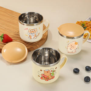 Gobelet <span class=keywords><strong>à</strong></span> eau et <span class=keywords><strong>à</strong></span> lait pour enfants en acier inoxydable 304, avec poignée de dessin animé, pour la maternelle, avec couvercle, double paroi - Product Image 5