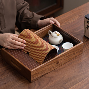 Chinese Style Double Layer Dry Brewing Tray Bamboo Woven Surface Detachable Water Storage <b>Tea</b> Table For Kung Fu <b>Tea</b> <b>Set</b> - Product Image 2
