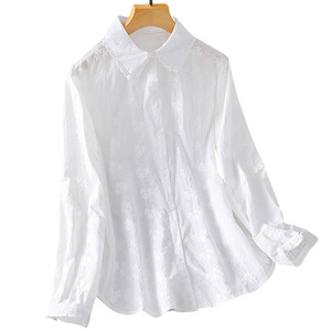 Camisa <span class=keywords><strong>Blanca</strong></span> de Algodón con <span class=keywords><strong>Encaje</strong></span> en la Solapa para Mujer, <span class=keywords><strong>Manga</strong></span> <span class=keywords><strong>Larga</strong></span>, Primavera-Otoño 2026, <span class=keywords><strong>Blusa</strong></span> Elegante y Hermosa, Top de Algodón Puro - Product Image 5