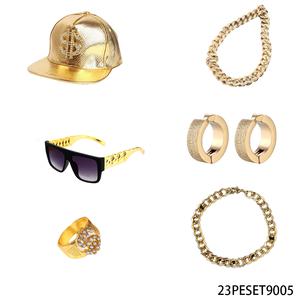Traje de disfraces PESENAR 60s para hombres y mujeres incluye cadena de metal, gafas de sol, collar de cadena de <span class=keywords><strong>rapero</strong></span>, pulsera, gorra dorada - Product Image 3