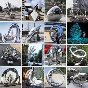 Escultura Moderna Personalizada de Acero Inoxidable con Acabado Espejo, Anillo Circular Iluminado, Ondas Lunares, Ciervo Metálico Hueco, Pabellón - Product Image 2