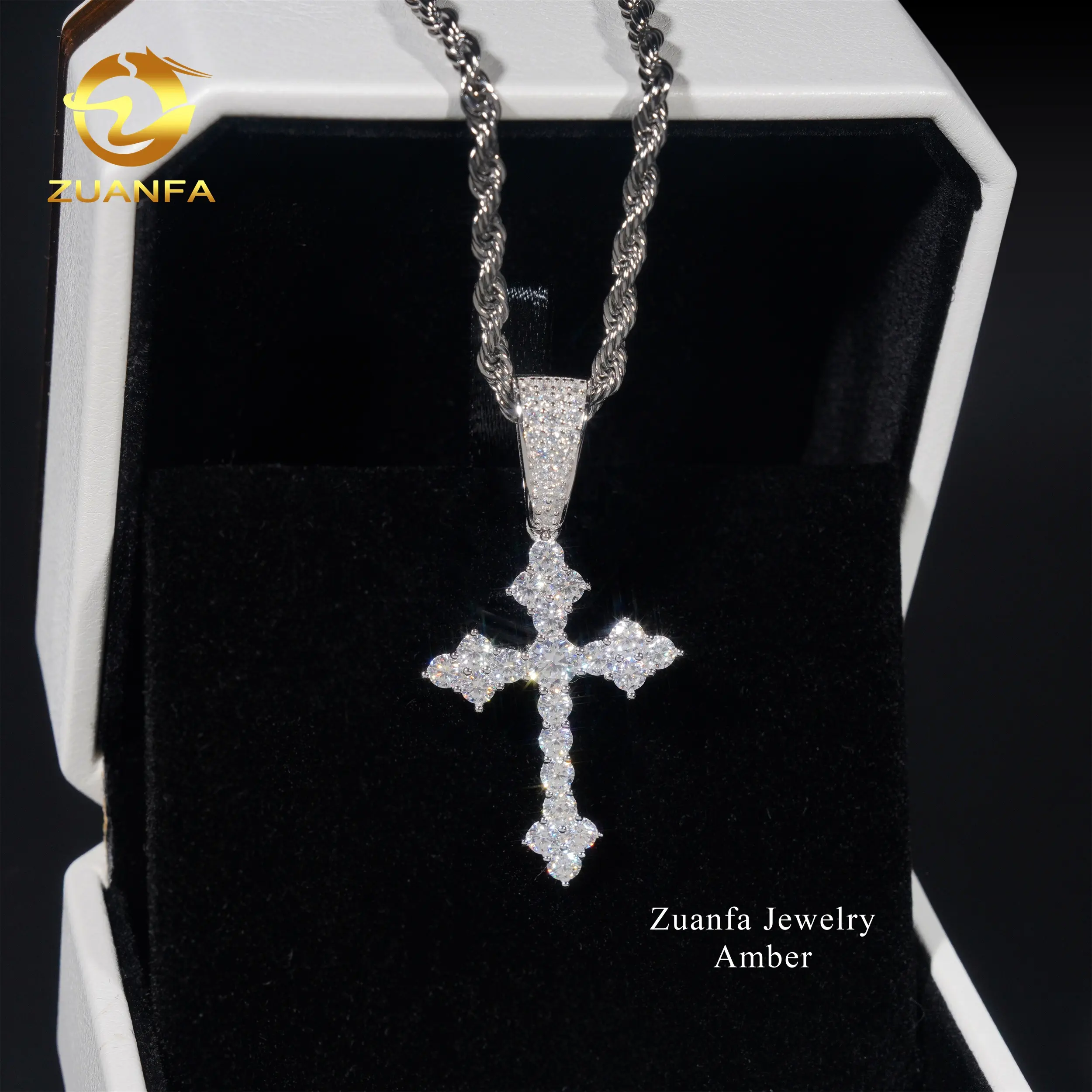 Stock Fine Jewelry Necklace Silver 925 Iced Out Hip Hop Jewelry Men Women Vvs Moissanite Diamond Cross Pendant