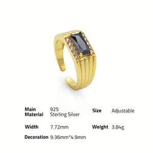 Chris April Black Onyx Zegel Verstelbare Nugget Ringen Verguld 925 Sterling Zilver - Product Image 4