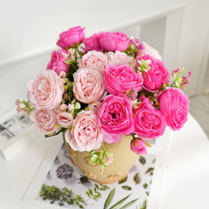 Bouquet de pivoines artificielles Kch, fleurs en soie faites à la main, décoration de mariage et de maison, 5 têtes, rose - Product Image 3