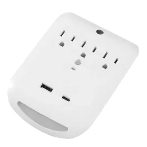 3 Outlet Wall-mount Surge Protector with LED Night Light Smart USB Charging Ports Type-A and Type-C
