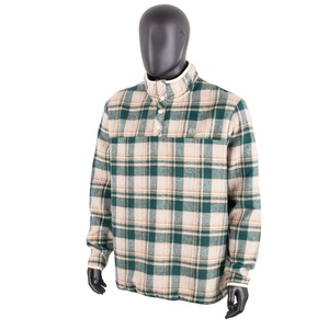 Sweat-shirt à col boutonné pour homme TOPSHOW, logo brodé personnalisé, manches longues, vert beige, pull en laine à carreaux - Product Image 1