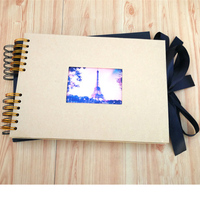 2020 nouveau 29.7*21cm 80 Page bricolage Kraft Album Photo à la main Scrapbook avec spirale noire reliure fenêtre cadeaux papier couverture