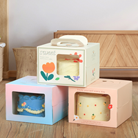 Boîte à gâteau en papier jetable personnalisée avec poignée portable, fenêtre transparente en PET, boîte à gâteau bento, emballage cadeau pour boulangerie