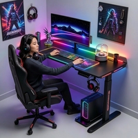 Bureau de jeu LED RGB, hauteur réglable électriquement, préréglages de mémoire, crochet pour casque