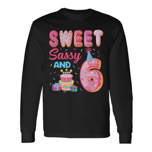 <b>Sweet</b> Sassy <b>And</b> 6 Birthday Donut Theme Long Sleeve T-Shirt 6Th Birthday Kids Shirt - Product Image 2