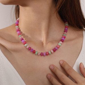 Women's Natural Stone Beaded Jewelry <b>Set</b> Stainless Steel Party Fashion Necklace <b>Bracelet</b> Earrings Colorful Light Luxury Style - Product Image 4