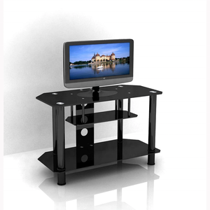 Ba lớp màu đen Tempered Glass kim loại hàng đầu chân sàn <span class=keywords><strong>TV</strong></span> bảng cho 22 ~ 32 "<span class=keywords><strong>LCD</strong></span>/LED <span class=keywords><strong>TV</strong></span> đứng bàn - Product Image 1