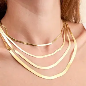 Best Verkopende Platte Visgraat Slangenketting Fijne Sieraden 18K Goud Roestvrij Staal Dikke Ketting Voor Mannen Vrouwen Ketting