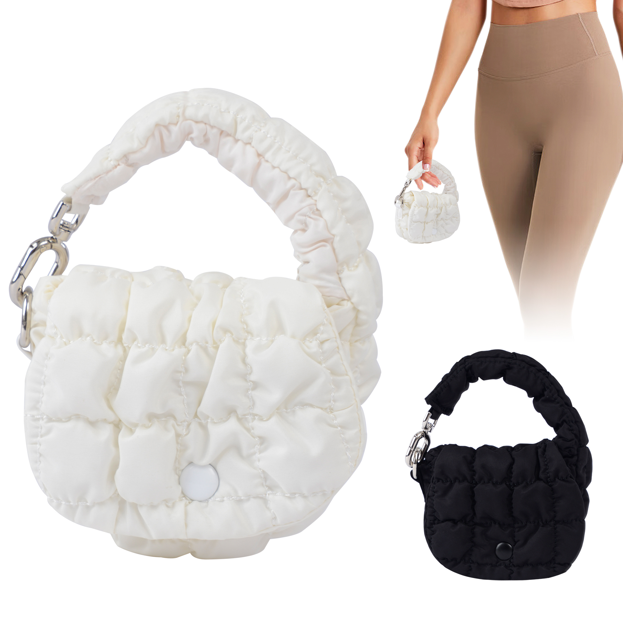Quilted Puffer Tote Bag Hand Bag with Zipper