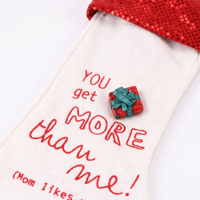 Chaussette de Noël drôle en toile avec slogan et revers à sequins rouges, pour cadeaux de Noël pour la famille et le cheminée