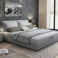 Lit en tissu de style italien minimaliste, lit double blanc Queen Size 1,8 m / 1,5 m, design moderne et minimaliste pour chambre à coucher