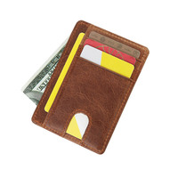 Porte-cartes en cuir véritable en gros, blocage RFID, petit étui à cartes, portefeuille vintage ultra-fin en cuir pour cartes de crédit, pour hommes et femmes