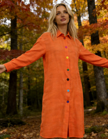 Kemeja Rajut Wanita Warna Oranye Lengan Panjang Kerah Turun Kancing Warna-warni Kasual Regular Fit Musim Gugur Cepat Kering Grosir