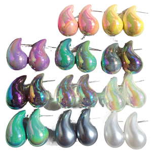 UJBOX mujer lágrima Stud pendientes Multicolor brillo acrílico grueso moda declaración boda fiesta joyería para mujer chica - Product Image 1