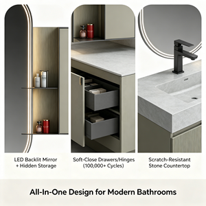 French Vanity Antique Style Plywood Bathroom Cabinet with Slab Basin Bathroom <b>Wall</b> Mounted <b>Mirror</b> Cabinet Furniture <b>for</b> Hotels - Product Image 2