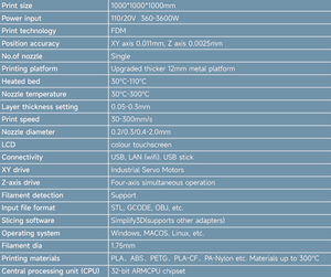 Impresora <span class=keywords><strong>3D</strong></span> M100, Impresora <span class=keywords><strong>3D</strong></span> FDM, Máquina de Impresión <span class=keywords><strong>3D</strong></span> de Alta Velocidad de hasta 350 mm/s, Gran Tamaño de Construcción 1000*1000*1000 mm, PLA - Product Image 5