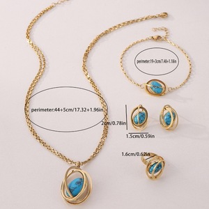 Mode Bleu <span class=keywords><strong>Turquoise</strong></span> Globe Pendentif Collier Boucles D'oreilles Ensemble Étanche En Acier Inoxydable PVD Plaqué Or Ensemble de Bijoux - Product Image 5