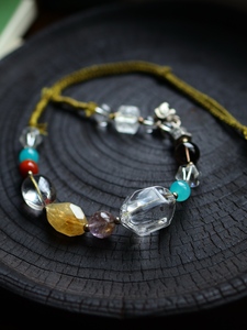 Natural Irregular Clear Quartz Multi Gemstone Necklace, 925 Sterling <b>Silver</b> Elephant Charm Hand Woven Adjustable <b>Choker</b> - Product Image 1