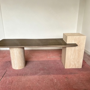 Isola Cucina in Pietra Naturale Personalizzata con Tavolo da Pranzo Integrato, Lussuoso Bancone Colazione Intrecciato per Arredamento Villa - Product Image 2