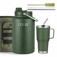 Bouteille d'eau isolée en acier inoxydable plaqué cuivre à double paroi de 64oz et 128oz, cruche d'hydratation pour camping en plein air avec poignée