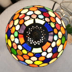 Lampada da tavolo rotonda ispirata a <span class=keywords><strong>Tiffany</strong></span> lampada da comodino colorata camera da letto con luce bianca calda a LED fonte di energia elettrica - Product Image 6