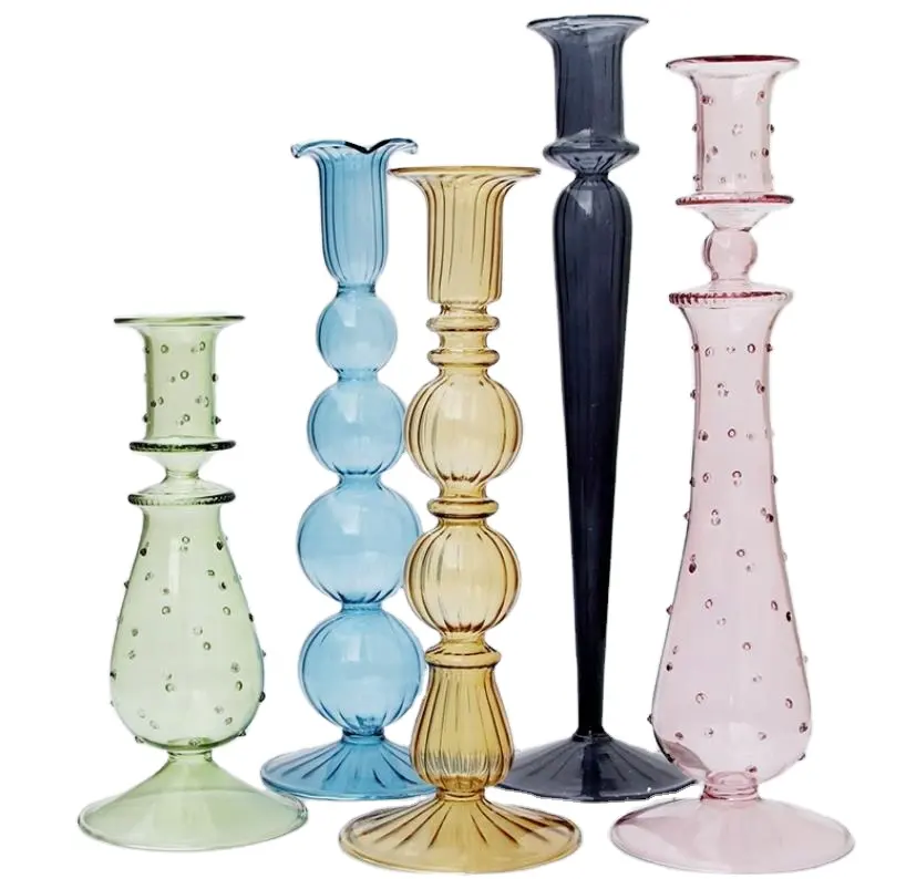 Großhandel kunden spezifische Glas kerzenhalter für Hochzeits dekoration Kerzenhalter Kerzen ständer mit Dorn für konische Kerzen