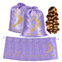 Sac à cordon personnalisé en satin imprimé, pochette de rangement douce en soie pour extensions capillaires, sac d'emballage de luxe anti-poussière pour salon de coiffure