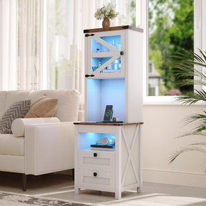 Tall Farmhouse Antique White Nightstand <b>with</b> <b>Motion</b> <b>Sensor</b> <b>LED</b> <b>Light</b> Wireless Charging Station and Lockable Hidden Gun Drawer - Product Image 1