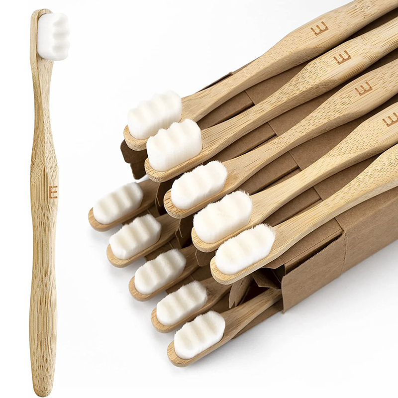 Escova de dentes natural biodegradável, para adultos, super macia, onda de carvão, bambu