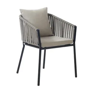 现代铝绳编织椅扶手椅餐厅休闲方式柳条可堆叠花园户外家具当代