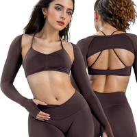 Haut de yoga sans couture personnalisé CIYING, manches longues, coupe courte, avec trous pour les pouces, boléro de sport, vêtements de sport pour femmes